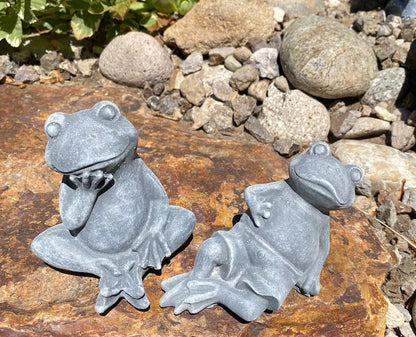 Handmade Pair of Frogs Cement Statues