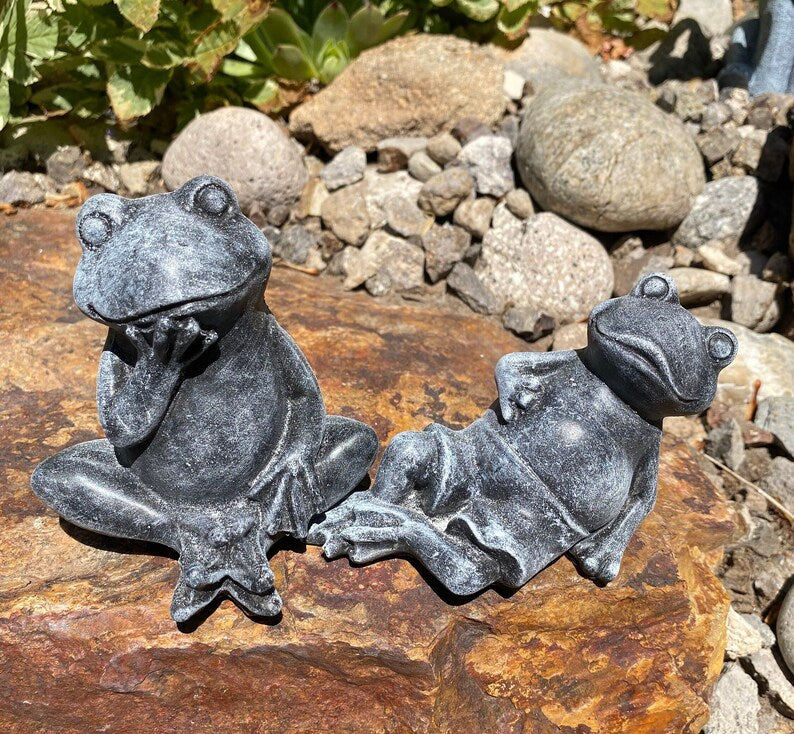 Handmade Pair of Frogs Cement Statues