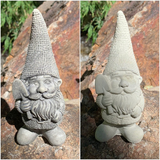 Handmade Garden Gnome with Shovel Cement Statue