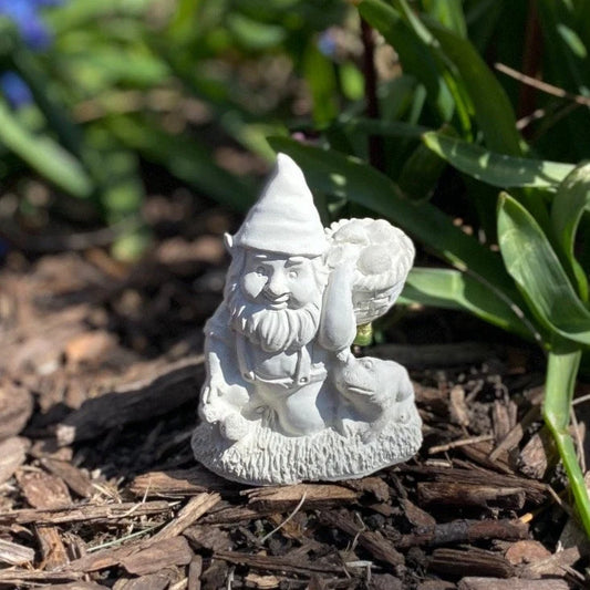 Handmade Garden Gnome With a Basket Cement Figurine