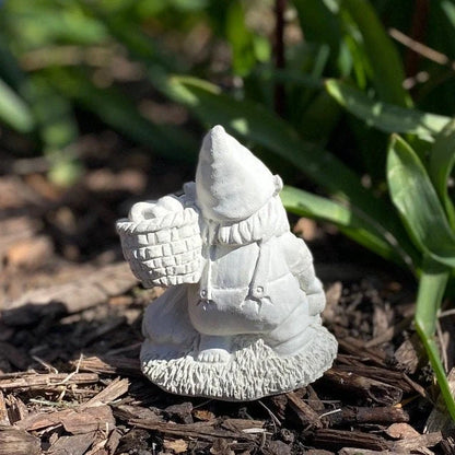 Handmade Garden Gnome With a Basket Cement Figurine