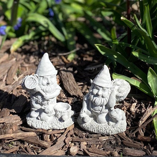 Pair of Gnomes Stone Finish Or White Finish Cement Statues