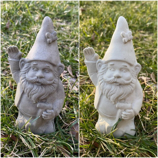 Handmade Garden Gnome With Shovel Cement Statue