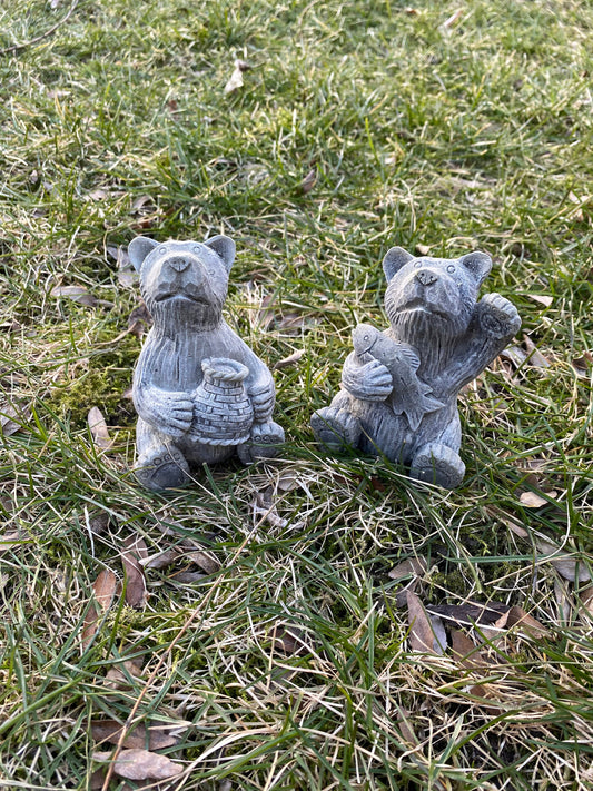 Handmade Matching Pair of Bear Cement Statues