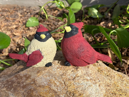 Handmade Pair of Cardinal Cement Statues