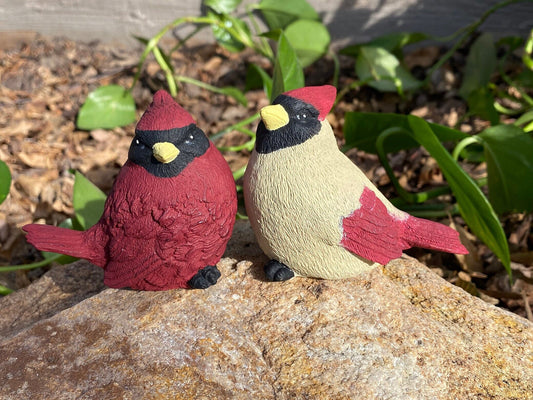 Handcrafted Pair of Cardinal Cement Figurines