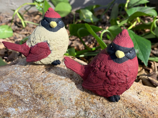 Handmade Cardinal Pair of Cement Figurines