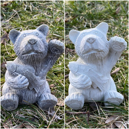 Handmade Bear with Fish Cement Statue