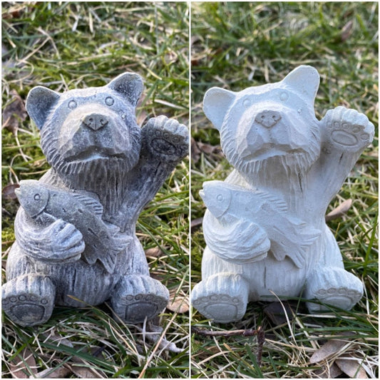 Handmade Bear with Fish Cement Statue