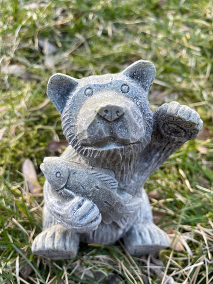 Handmade Bear with Fish Cement Statue