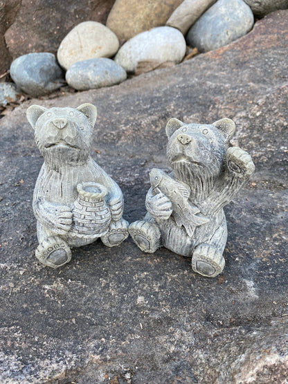 Handmade Matching Pair of Bear Cement Statues