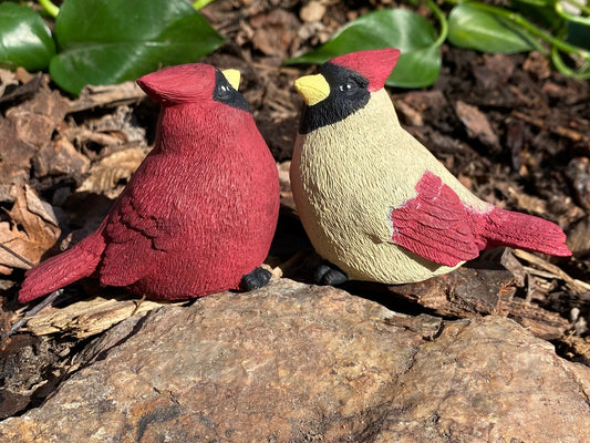 Handmade Pair of Cardinal Cement Figurines