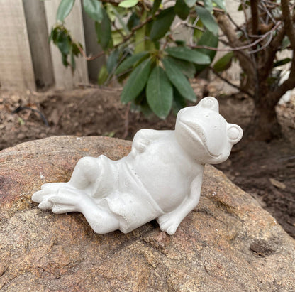 Handmade Relaxed Frog Cement Statue