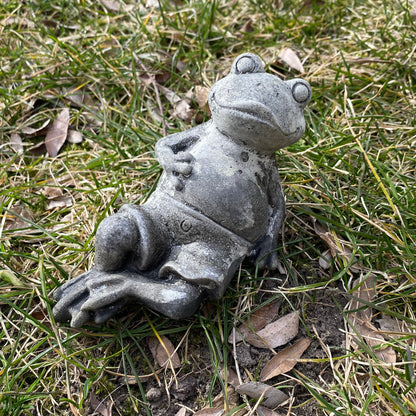 Handmade Relaxed Frog Cement Statue