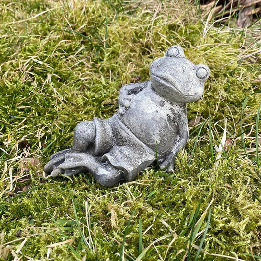 Handmade Relaxed Frog Cement Statue