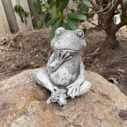 Handmade Pair of Frogs Cement Statues