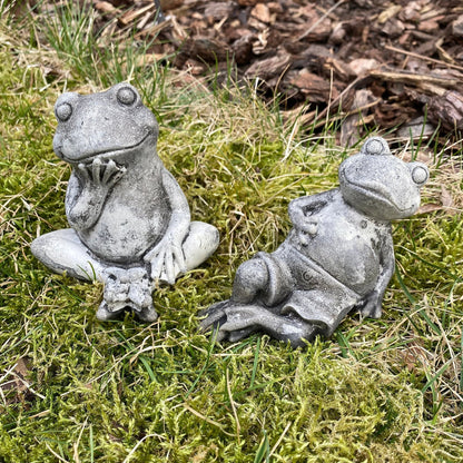 Handmade Pair of Frogs Cement Statues