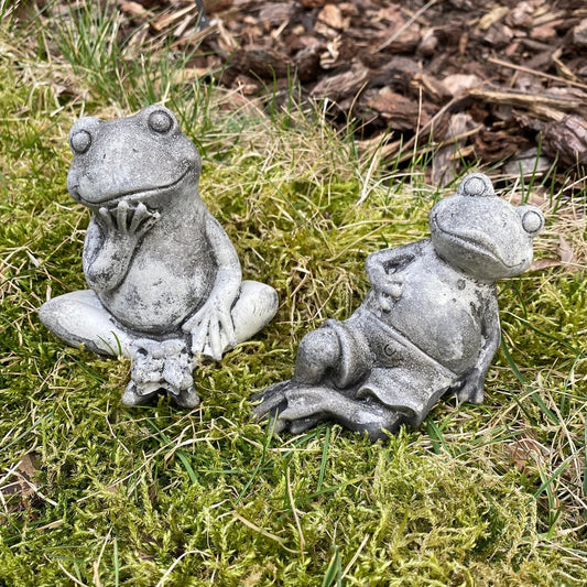 Handmade Pair of Frogs Cement Statues