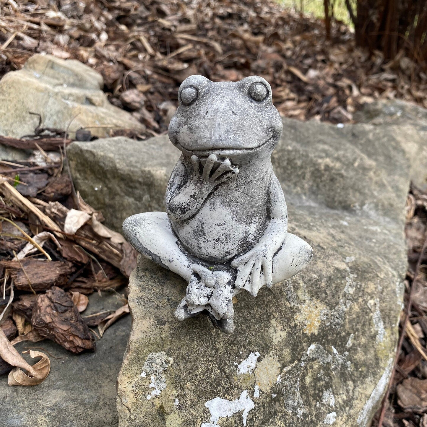 Handmade Pair of Frogs Cement Statues