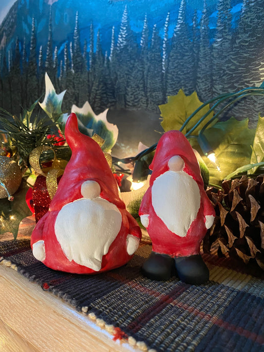 Handmade Pair of Cement Christmas Gnome Statues