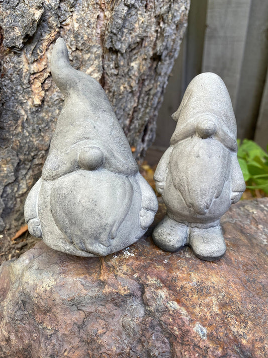 Handmade Pair of Garden Gnomes Concrete Statues
